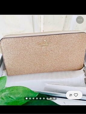 Kate Spade New York Rose Gold Shimmy Glitter Large Continental Wallet NWOT